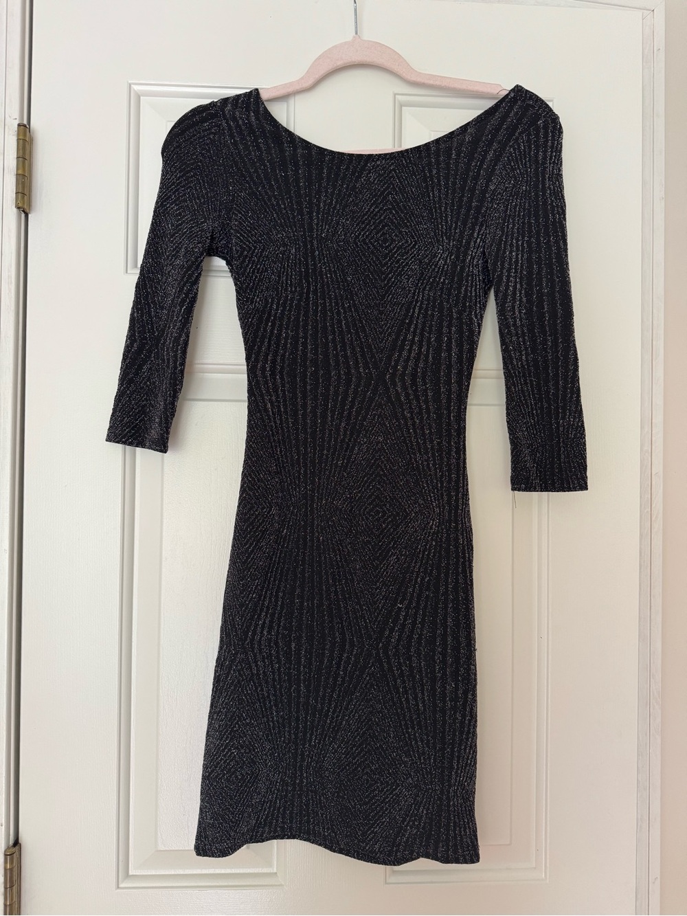 Metallic Black Boatneck Knit Mini Dress